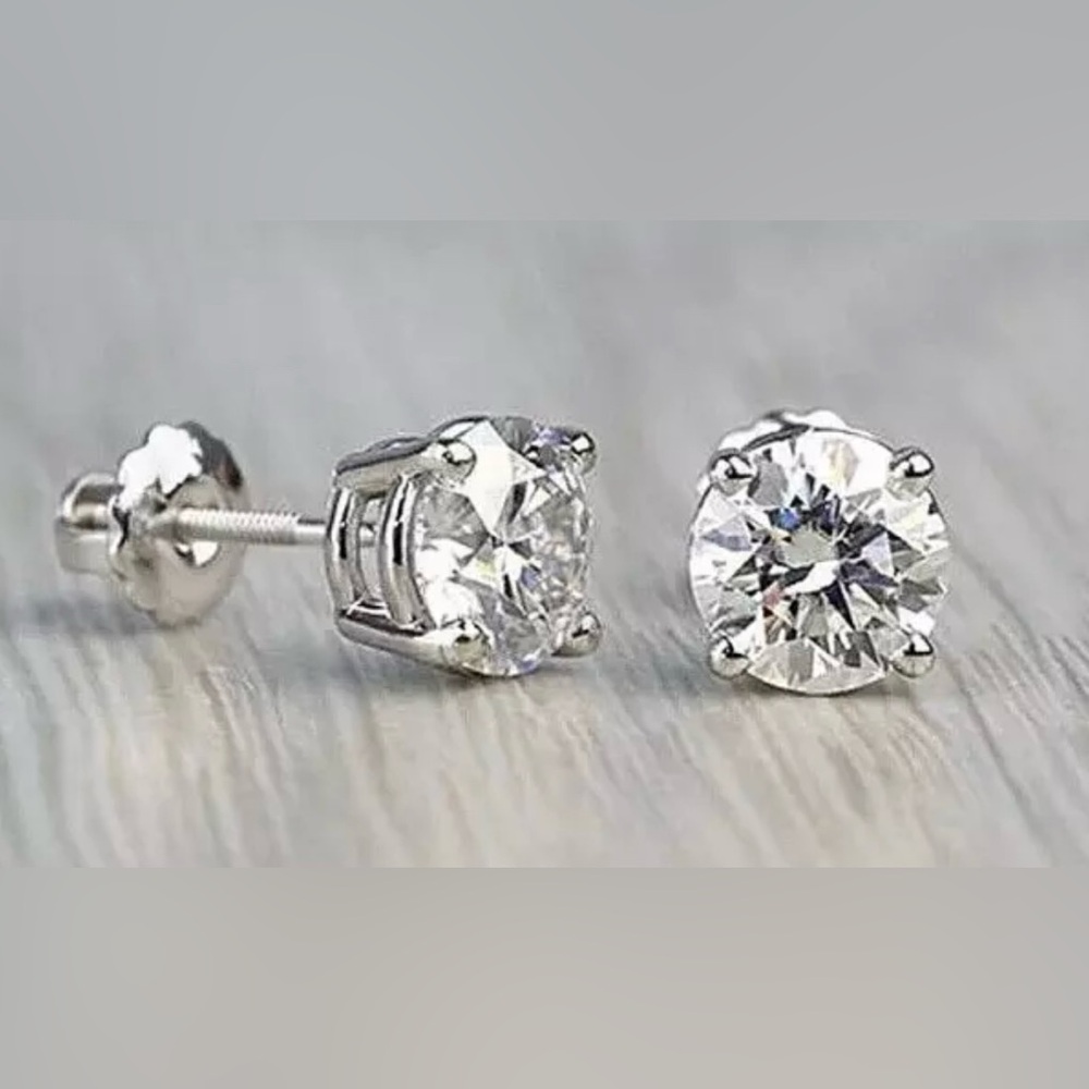 2.00Ct Round Cut VVS1/ D Lab Created Stud Earrings 14K White Gold 7mm Screw Back